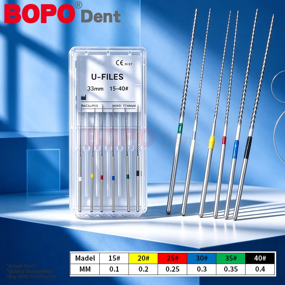6pcs/box Dental U Files 15-40#Endodontic Files Stainless Steel Ultrasonic Optional Sizes Ultrasonic Used For Root Canal Cleaning