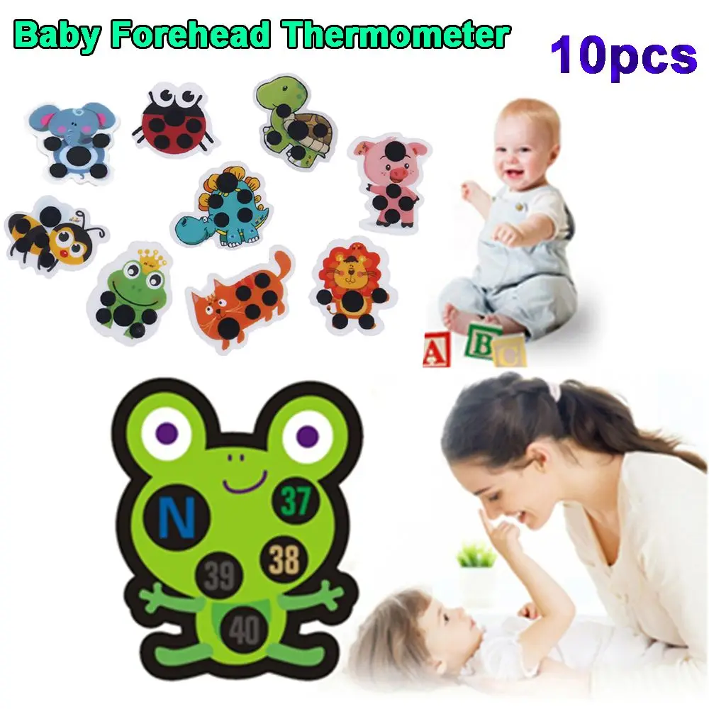 10pcs Baby Care Cute Cartoon Animal Fever Detection Forehead Sticker Temperature Test Thermometer