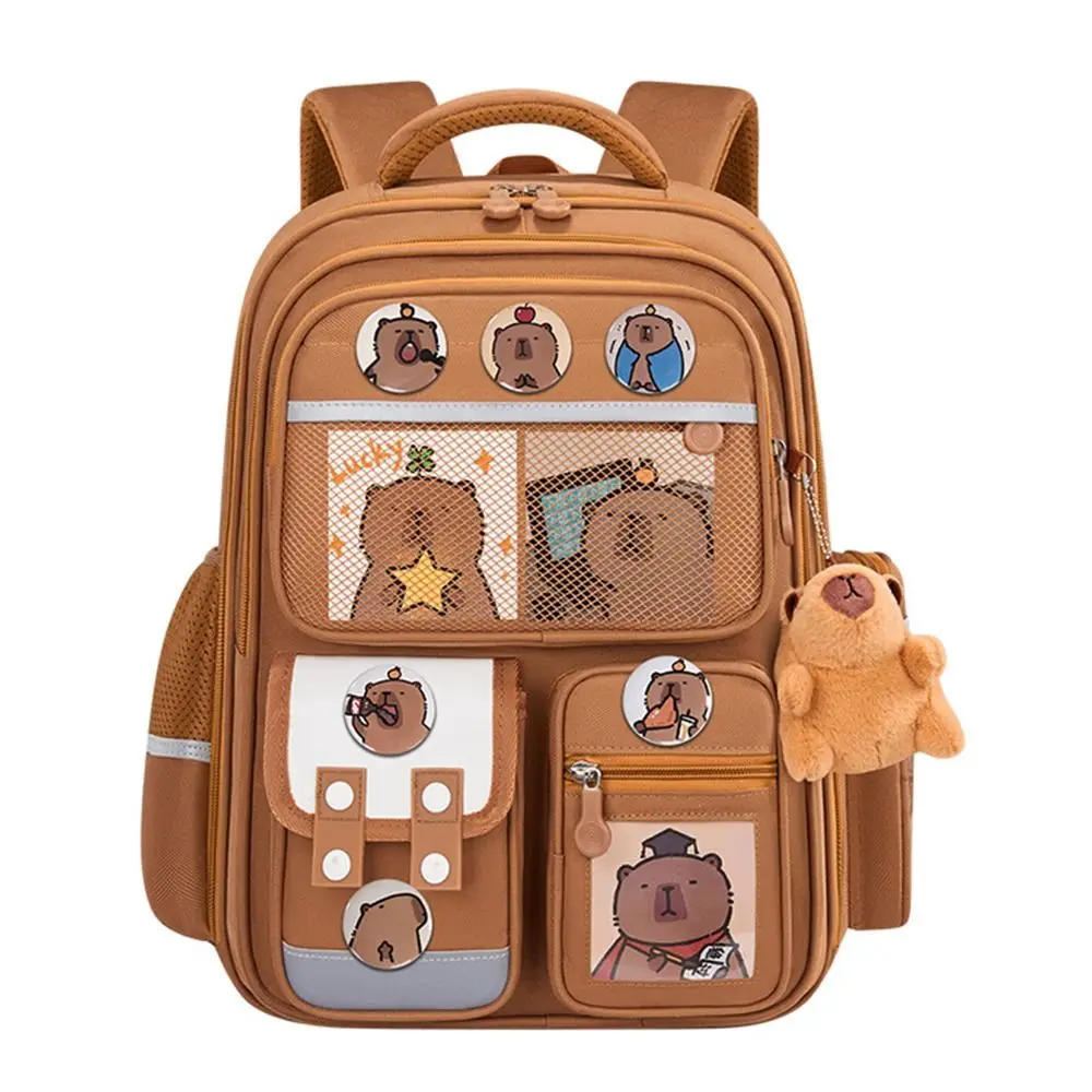 Waterproof Capybara Backpack with Card Badge Doll Alleviate Burden School Bag Large Capacity Widen Straps Backpack for Students