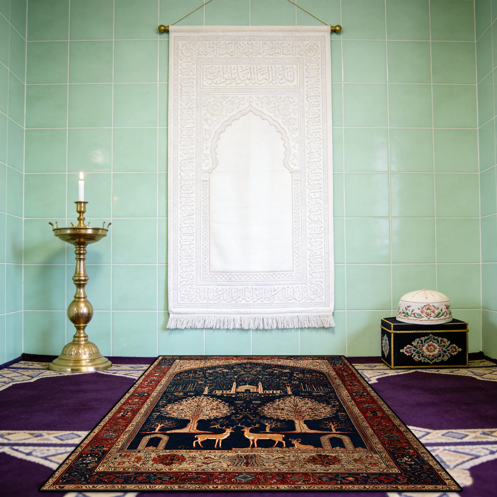 Islamic Thickened Flannel Washable Prayer Mat Musalla Non-slip Floor Mat Religion Prayer Room Easy Cleaning Mats 70x110 Soft