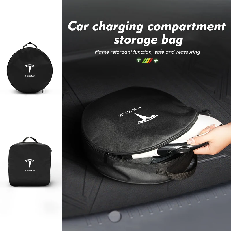 EV Car Charger Cable Bag Rechargeable Gun Storage Organizer For Tesla Model Y 3 S X Roadster Bonina