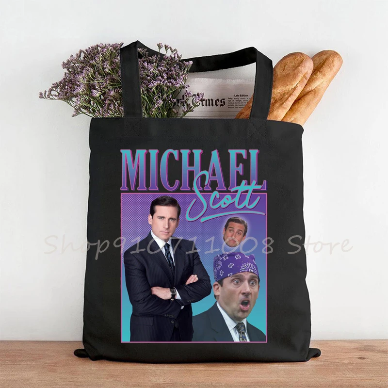 Michael Scott Print Shopping Bag US Office TV Show Retro 90\'s Vintage Funny Tote Bag Shoulder Canvas Bags