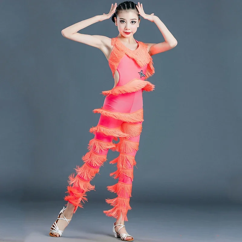 ファッションラテンダンスの服女の子ラテンフリンジトップパンツ子供サルサタンゴチャチャ社交ダンスパフォーマンス衣装 SL4281