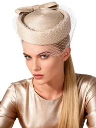 FS White Pillbox Hats with Veil Black Straw Mesh Women's Fascinator French Beret Fedora for Cocktail Derby Party Church Wedding