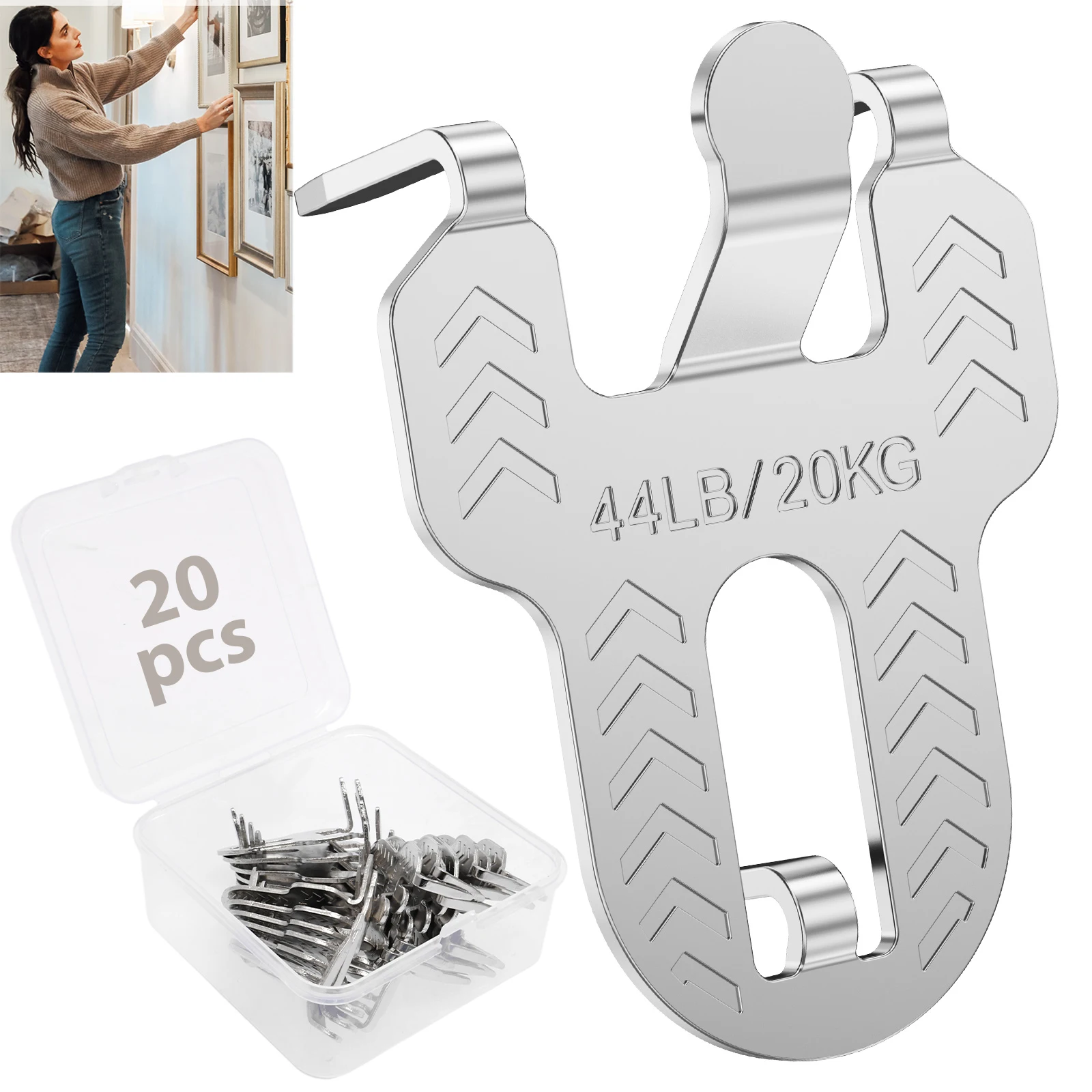 20 Pcs Claw Picture Hangers for Drywall No Damage Wall Hooks for Picture Frames Art Posters Photos Paintings & Mirrors
