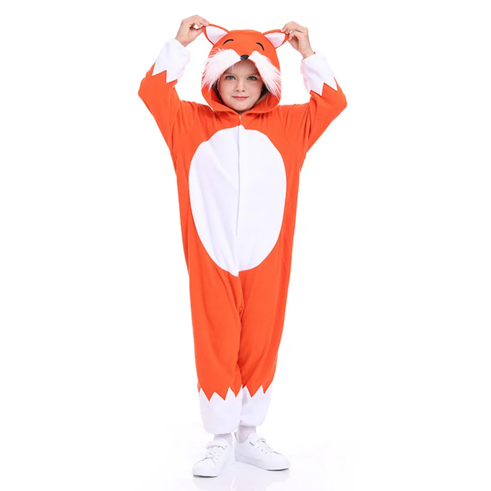 Kids Children FOX Cosplay Costume Cartoon Hooded Jumpsuit Sleepwear Outfits Halloween Carnival Party Disguise Suit