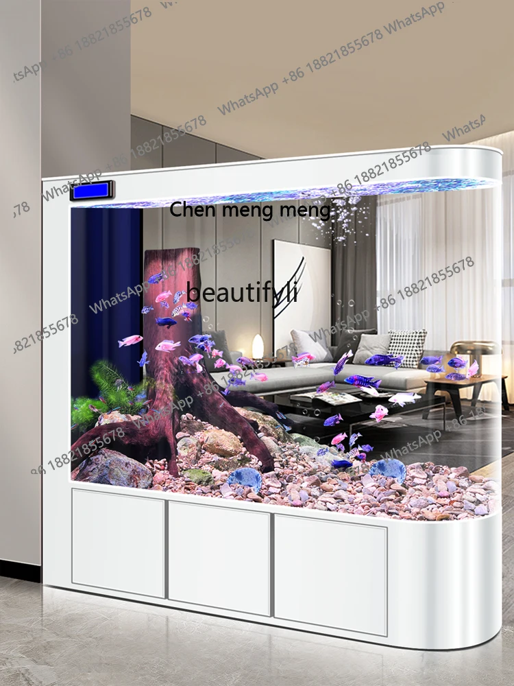 

S7486 ss Screen Fish Tank Living Room Large Aquarium Partition Floor Lazy Change Water Fish Globe