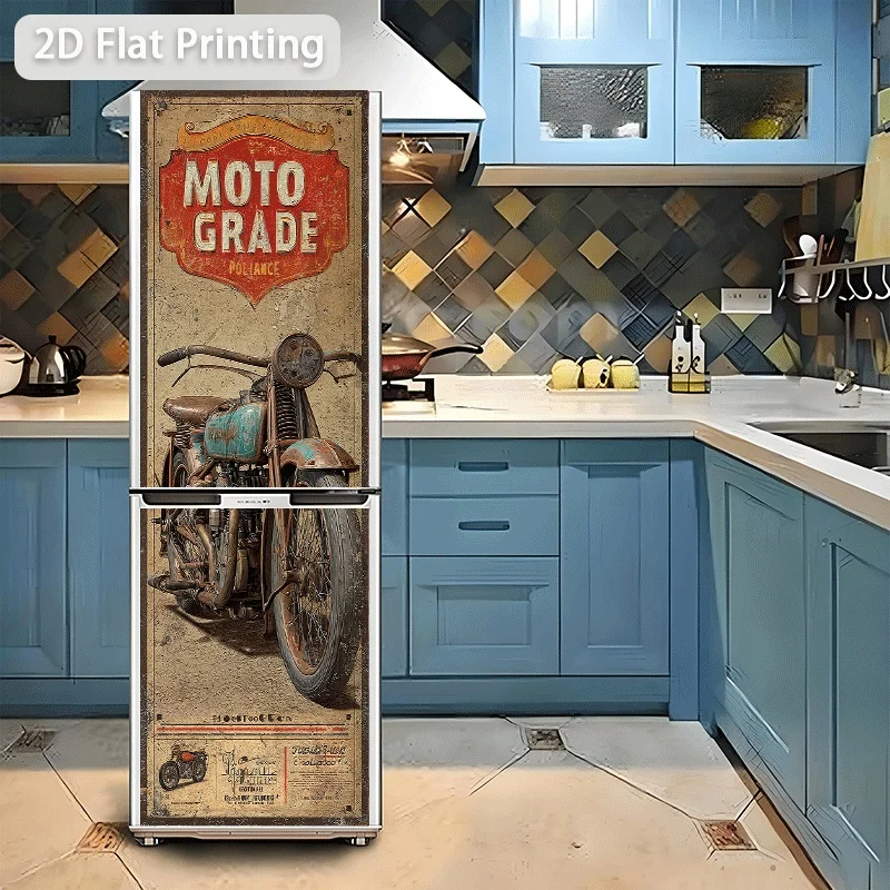 Refrigerator Sticker Motorcycle Grade Insurance Poster Theme Scene Wall Sticker Decoration Wallpaper Self-Adhesive for Cabinet - view 4