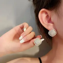 New Trend Pearl Women's Square Earrings Full Rhinestone Luxury Elegant Wedding Ear Jewelry pendientes mujer 2024 new in