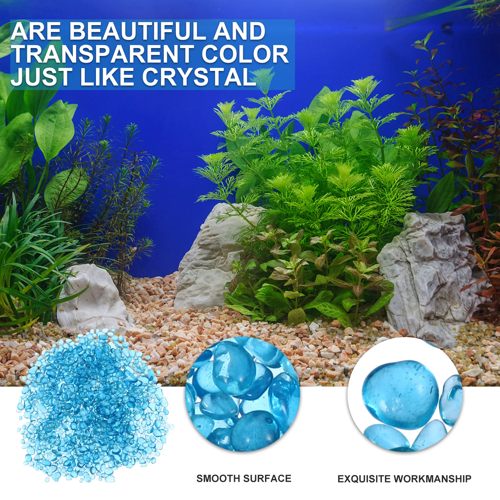

Natural Colorful Crystal Stones Gravel Fish Tank Pebbles Glass Decor Transparent
