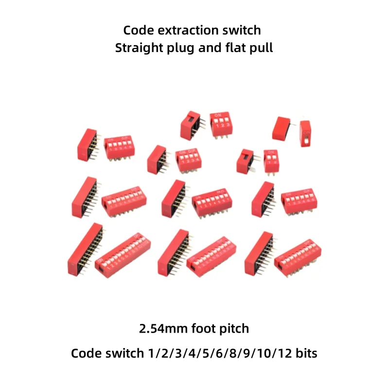 

DIP Switch Through-Hole Slide Type 2.54mm Pin Pitch Coding Switch 1/2/3/4/5/6/8/9/10/12 Bits