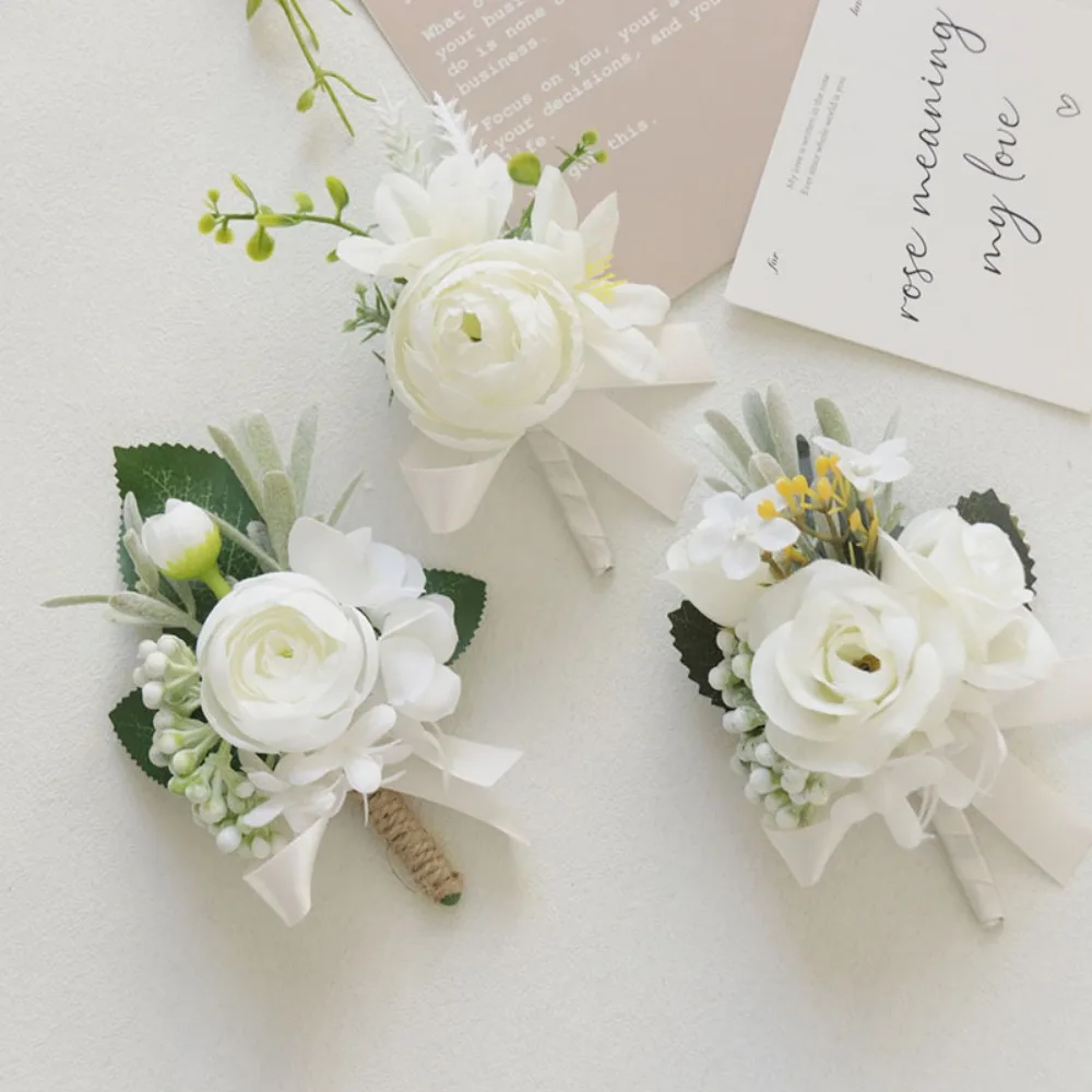 العاج الحرير الوردي العروة الزهور للرجال الضيوف سوار Demoiselle D Honneur Mariage لوازم الزفاف