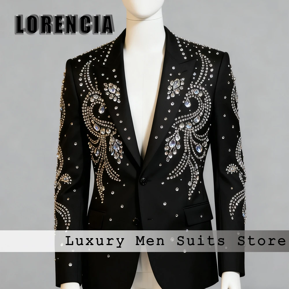 

Luxurious Rhinestone Suits for Male 2 Pieces Single Breasted Tuxedos Set Evening Party Outfits Customized