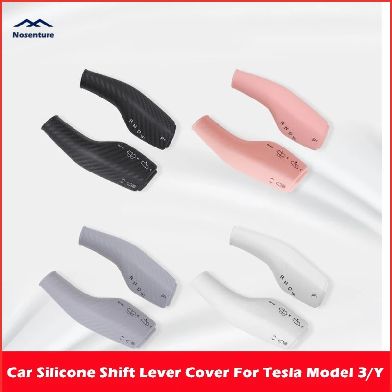 Silicone Shift Lever Cover Fit for Tesla Model 3/Y Carbon Fiber Style Column Gear Shift Cover Gear Shift Collars Protector