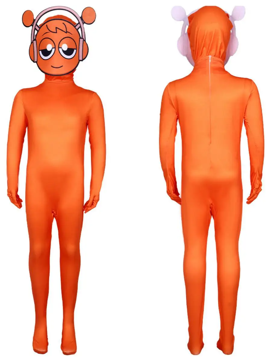 

Оранжевый комбинезон Incredibox, костюм для выступлений на Хэллоуин, костюм в стиле ритма, вдохновленный игрой, небрендовая сценическая одежда для женщин