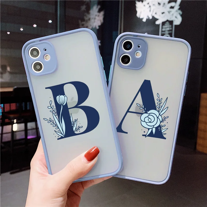 Flower 26 Name Letters A-Z Phone Case For iPhone X XS XR For iphone 16 15 7 8 plus 14 12 11 13 Pro MAX Mini SE 20 PC hard Cover