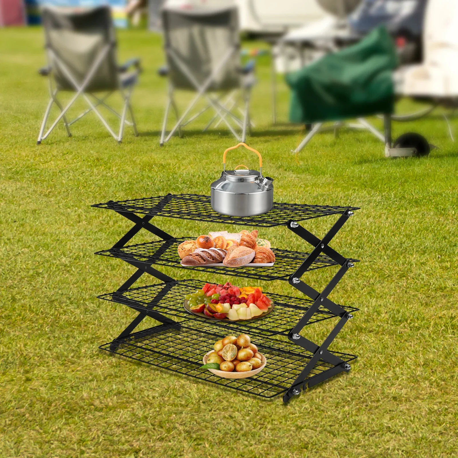 4-Tier Collapsible Cooling Rack Grilling Drying Rack Cooling Rack for Cookies Baking  40*25*31.5cm Outdoor Cooking Assistant