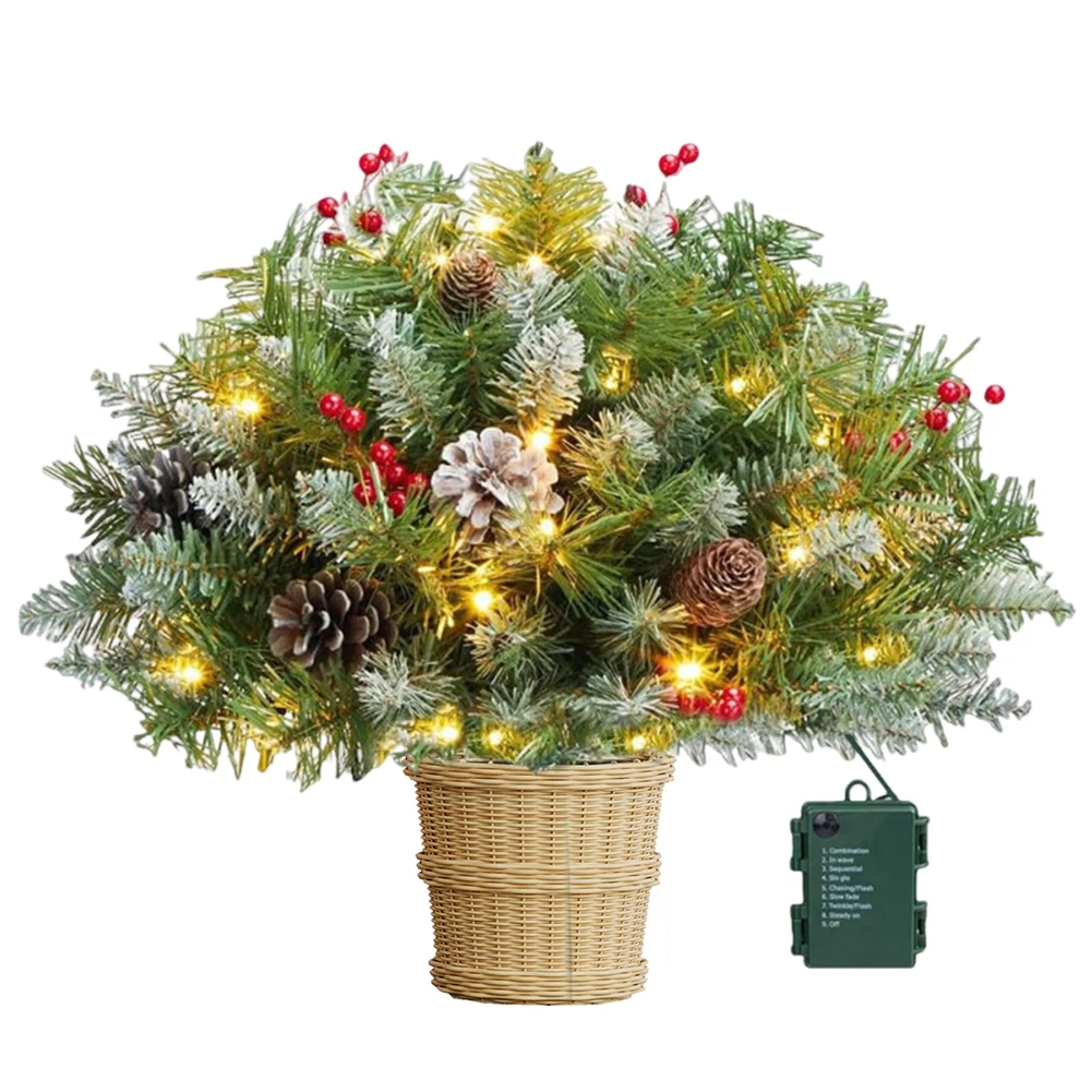 Christmas Tree Urn Filler Holiday Planter Filler with LED Light Planter Decorations Artificial Xmas Plants for Outdoor