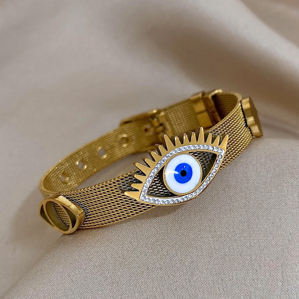 ALLYES Vintage Evil Eye Belt Strap Stainless Steel Bracelet for Women Statement Gold Color Bracelets & Bangles Jewelry Gifts