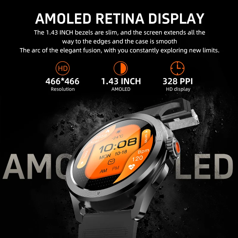 Smartwatch Men's 1.43 Inch AMOLED High-End Luxury Smart Watch Chat GPT Fitness Tracker Sport Business Bluetooth Call HW5 PRO+