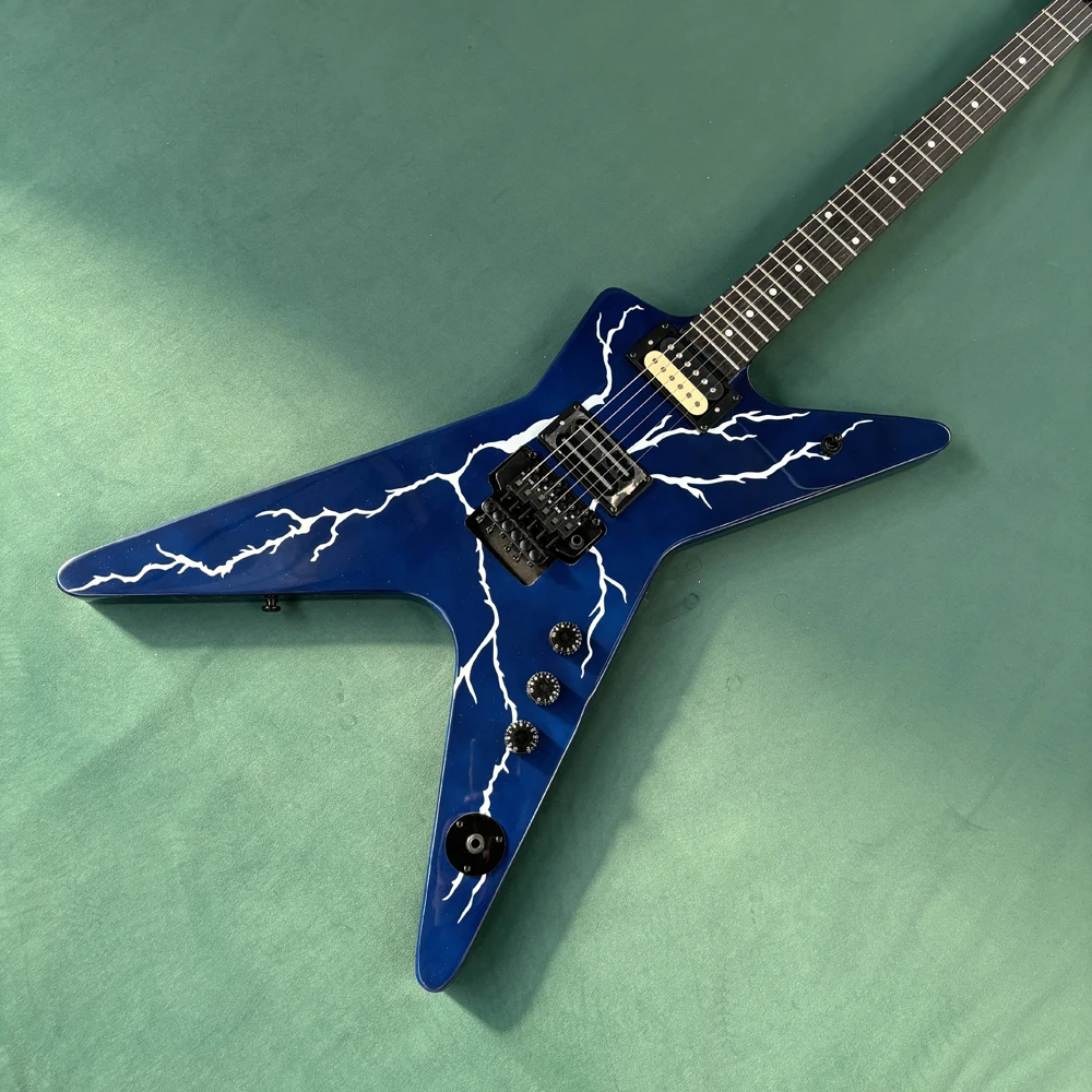Blue background lightning 6-string electric guitar, double-lock heavy metal heavy rhythm guitars, advanced electric guitarra