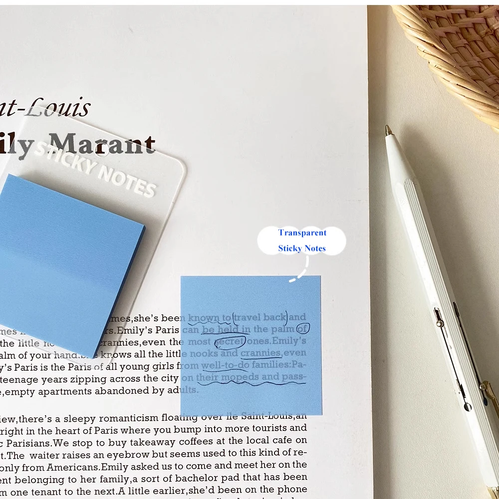 Transparent Sticky Notes 300 Sheets PET Waterproof Memo Pad Colourful Clear Note Paper Pads School Stationery Office Supplies