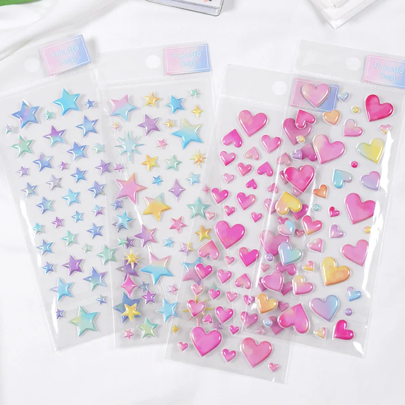 Simple Watercolor Foam Sticker Love Star Three-dimensional Sticker Baby Reward Sticker Mobile Phone Case Decorative Sticker