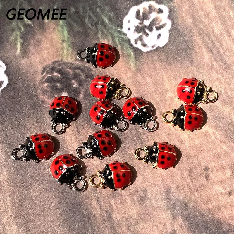 10pcs 3D Mini Plump Ladybug Alloy Enamel Charms Cute Animal Pendant For Necklace Bracelet Earrings Diy Jewelry Make