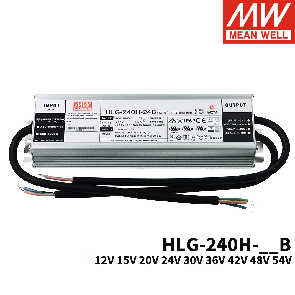 MEAN WELL HLG-240H B Type 12V 15V 24V 30V 36V 48V 42V 54V 240W IP67 Single Output Adjustable Switching Power Supply HLG-240H-24B