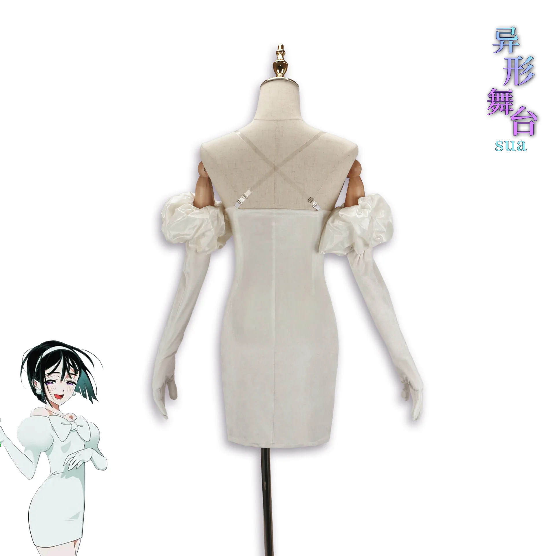 Anime Alien Stage Sua Cosplay Wig Dress Gloves Headband Earrings White Dress Halloween Carnival Stage Role Play Full Costumes view 5