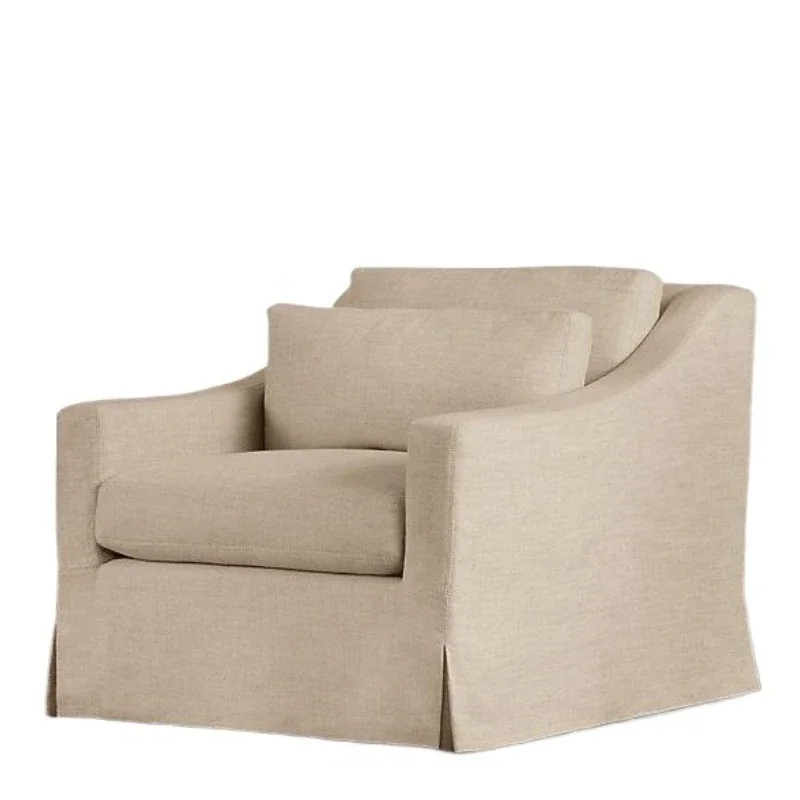 

American French retro down sofa linen fabric sofa single removable and washable fabric