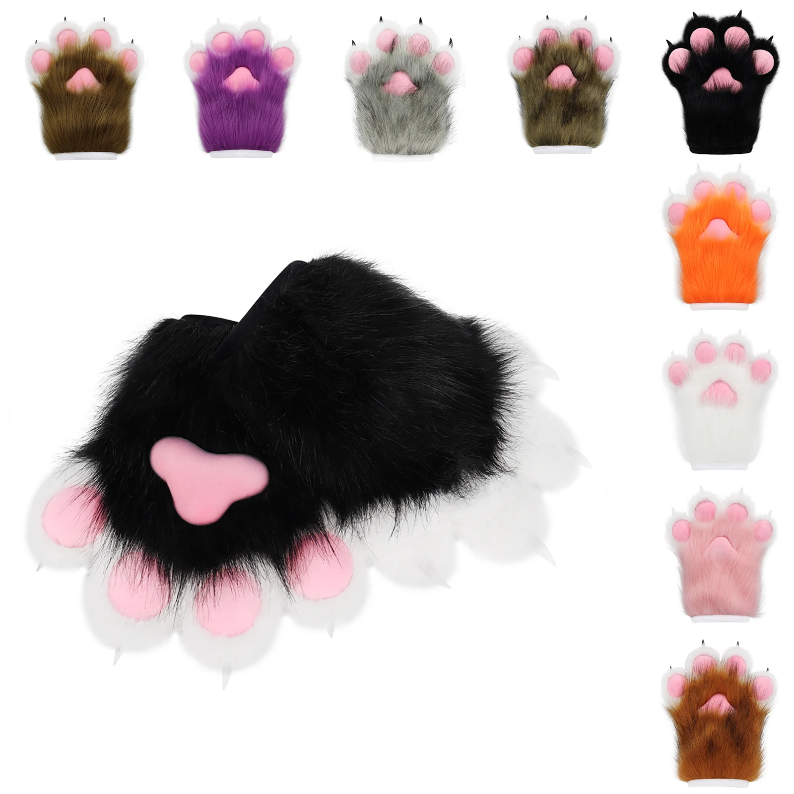 

Faux Fur Fox Paw Mittens - Animal Gloves for Fursuit Cosplay, Halloween Christmas Costume Props