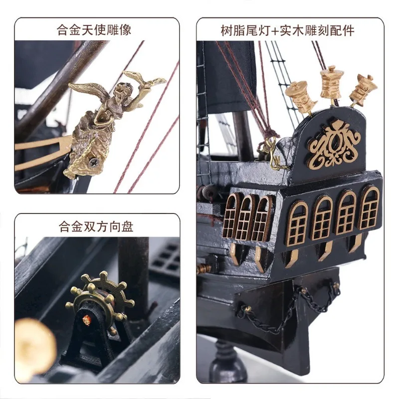 Handmade Wooden Pirate Ship Model Black Pearl Nautical Home Decor Desktop Craft Ornament