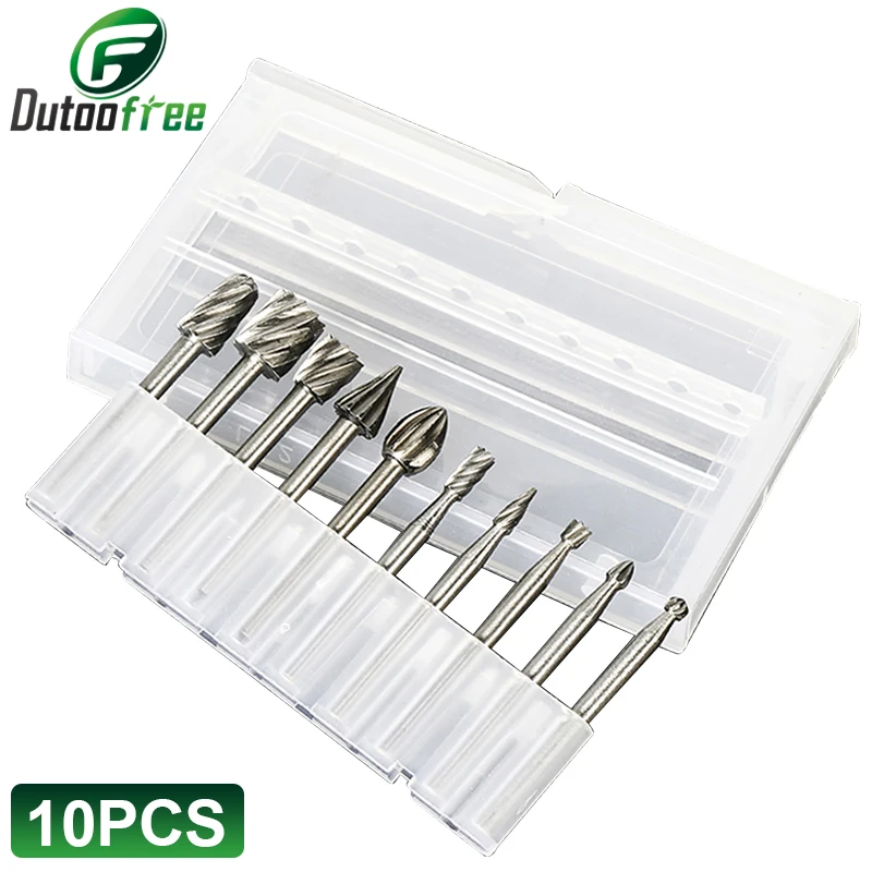 HSS Rotary Burr Mill Cutter Rotary Dremel Tool Metal Wood Electric Grinding Bit Milling Cutter Rotary Tool Accessories 6-10PCS