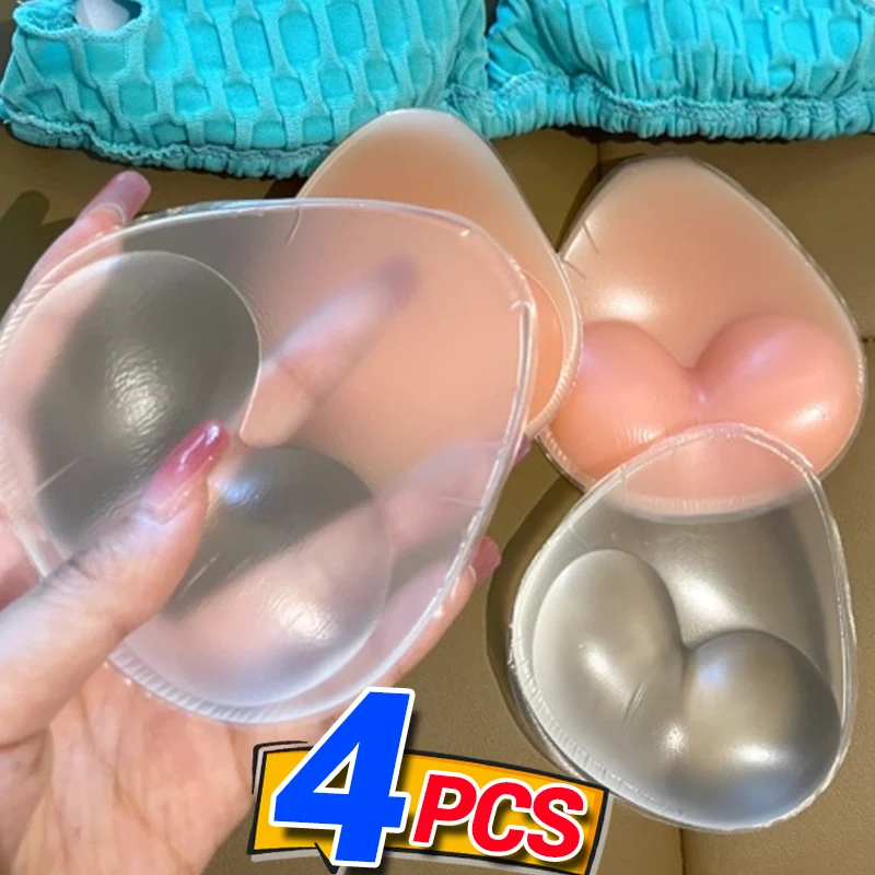 Women Push Up Bra Inserts Silicone Breast Pads Women Sticky Reusable Swimsuit Bikini Pads Nipple Cover Adhesive Invisible Bras