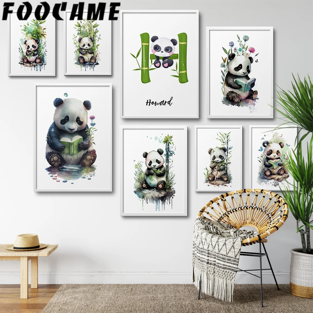 Custom Poster Print Waterproof Painting Canvas Chinese Panda Your Name Wall Art Decorative Picture Personalized Customized Gifts