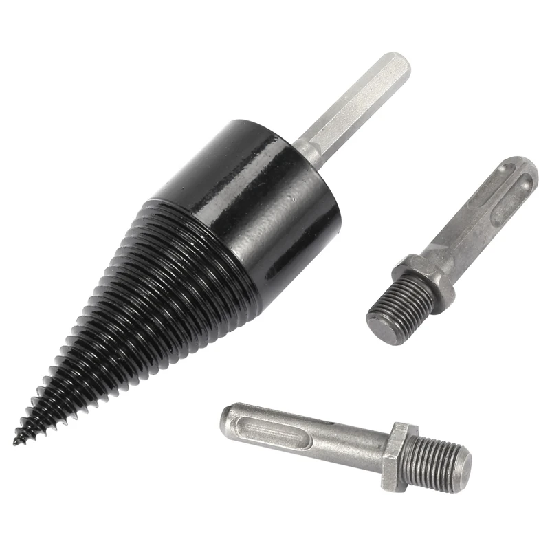 3Pcs Firewood Log Splitter Drill Bits, Removable Wood Splitter Drill Bits, Hex Square Round Hanle Drill (42Mm)