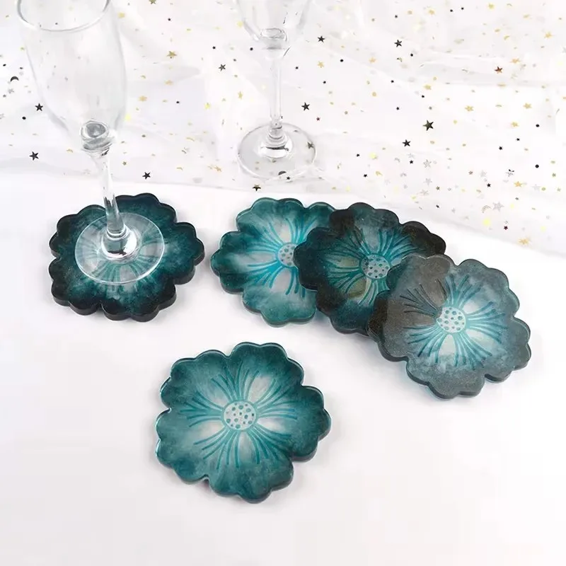 Latest Models DIY Flower Shape Coaster Mold Silicone for Epoxy Resin Handmade Craft Fruit Dish Clay Plaster Casting Mould