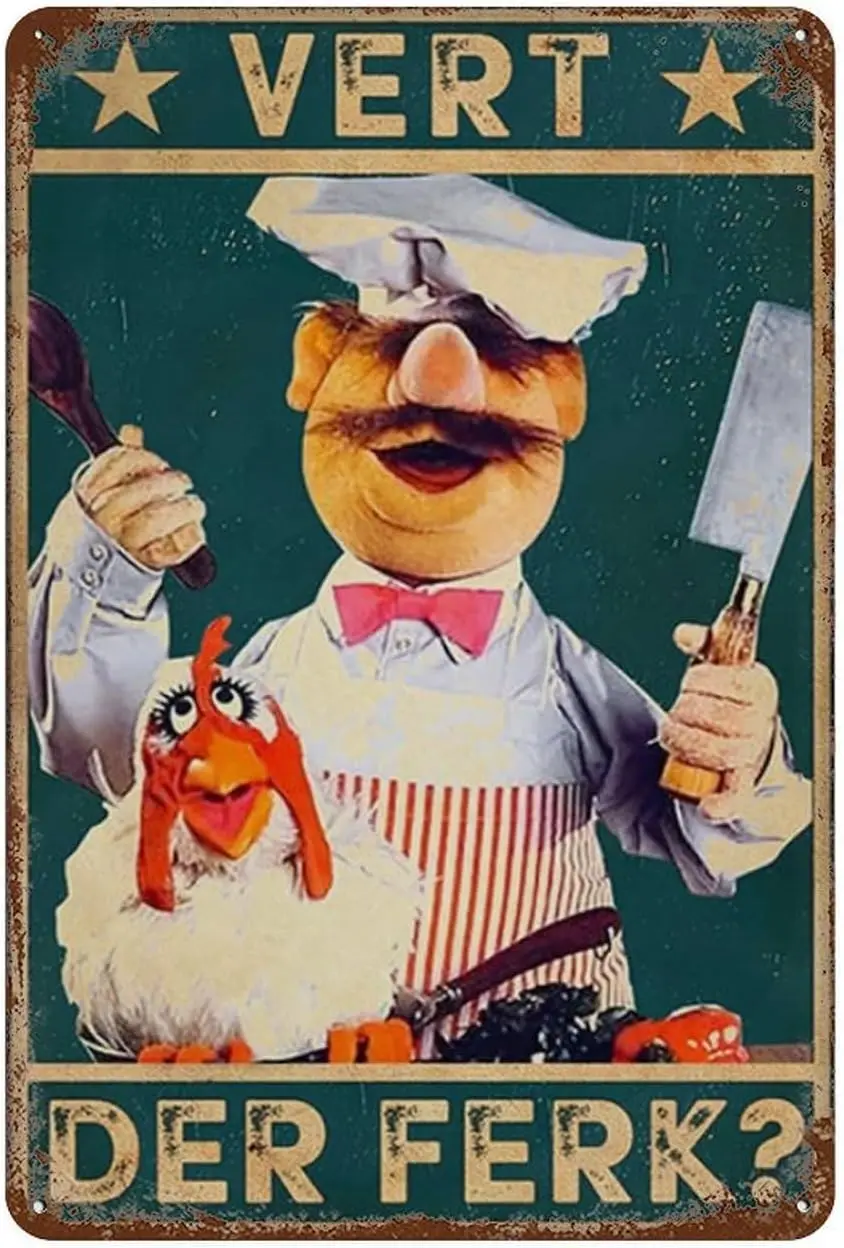 Retro Tin Sign Vert Der Ferk Funny Chef Poster Vintage Retro Tin Metal Sign Plaque Pub Bar Wall Decor Poster Home 12X8 Inch