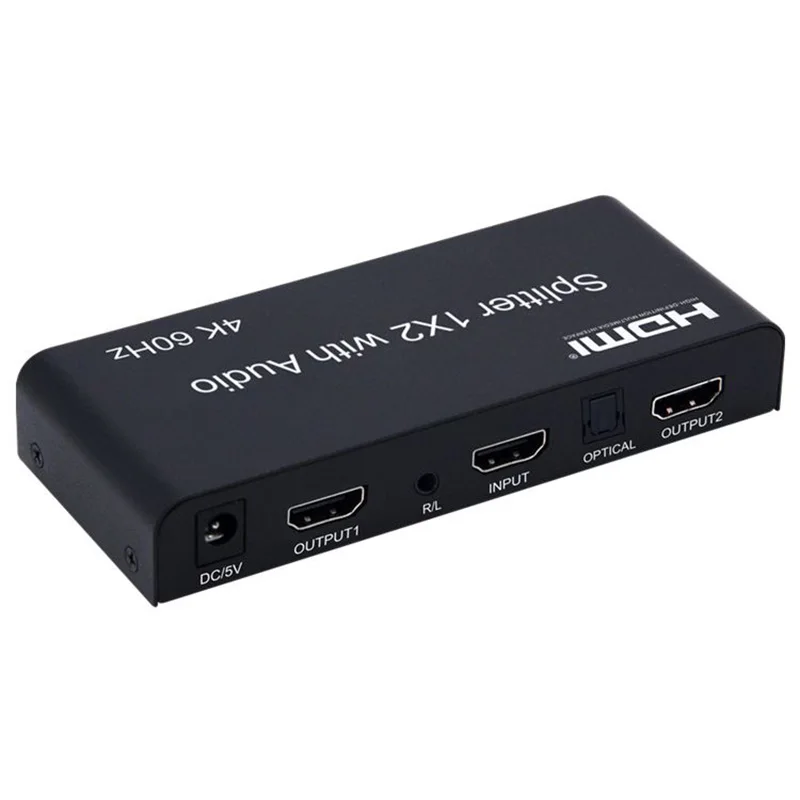 4K 60Hz 1x2 HDMI Splitter with Audio Extractor Video Converter 1 in 2 Out Dual Display Adapter for PS5 Laptop PC To TV Monitor