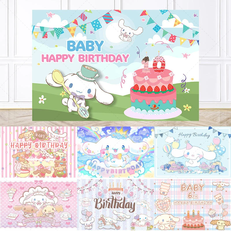 

Cartoon Cinnamon Dog Pacha Dog Boy Girl Children Happy Birthday Background Cloth Poster Custom Anime Party Hanging Cloth Props