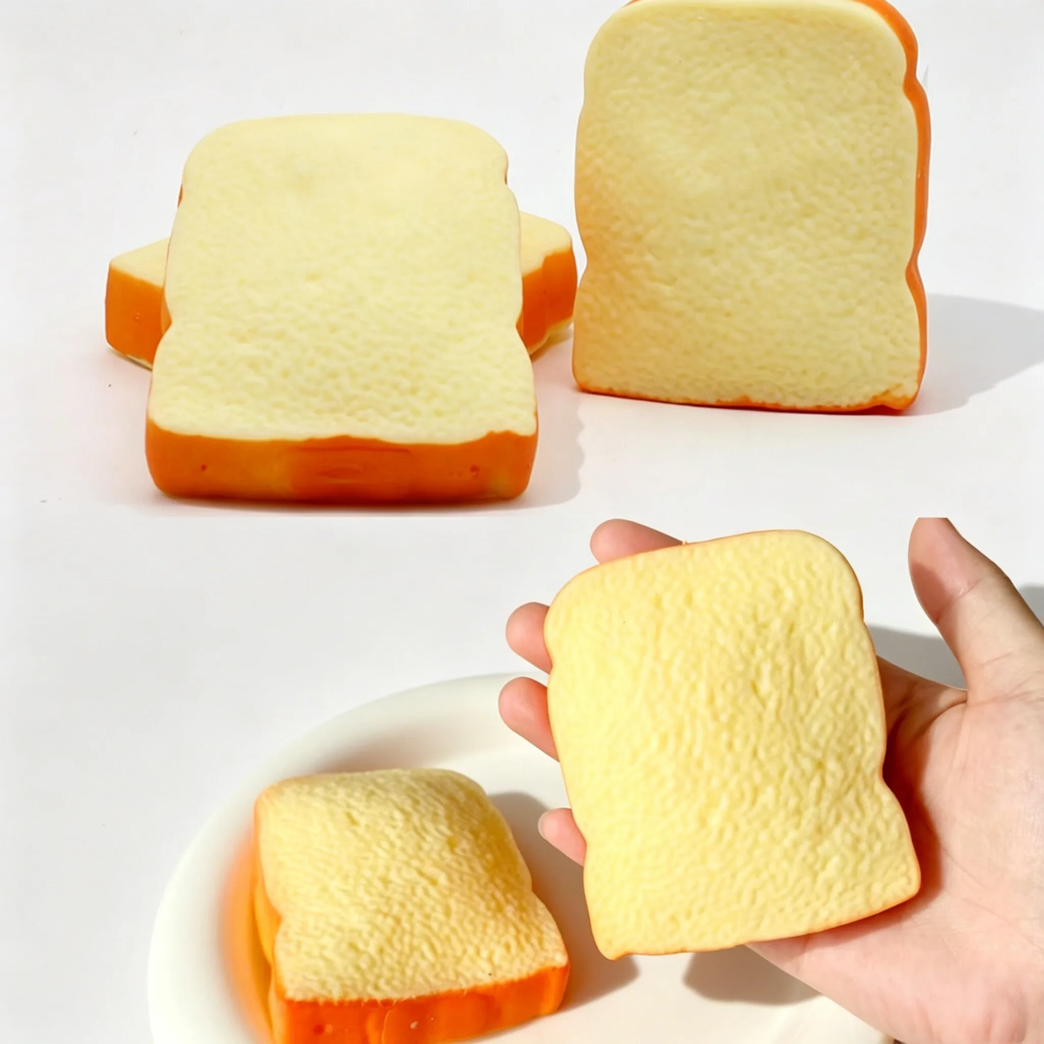 Lebensechter Toast Slow-Rise Squishy Squeeze Fidget Gadget Weicher Elastischer Stressabbau-Spielzeug in Lebensmitteloptik für Schreibtisch, Freizeit und als Weihnachtsgeschenk