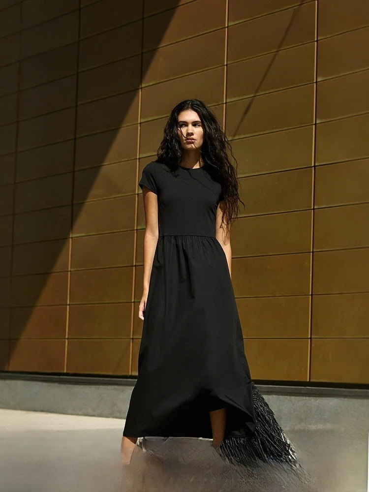 

H&M Women's Long Svel Dr Casual Sle Polyester And Spandex A-Line Skirt round Ne Long Dr for Spring