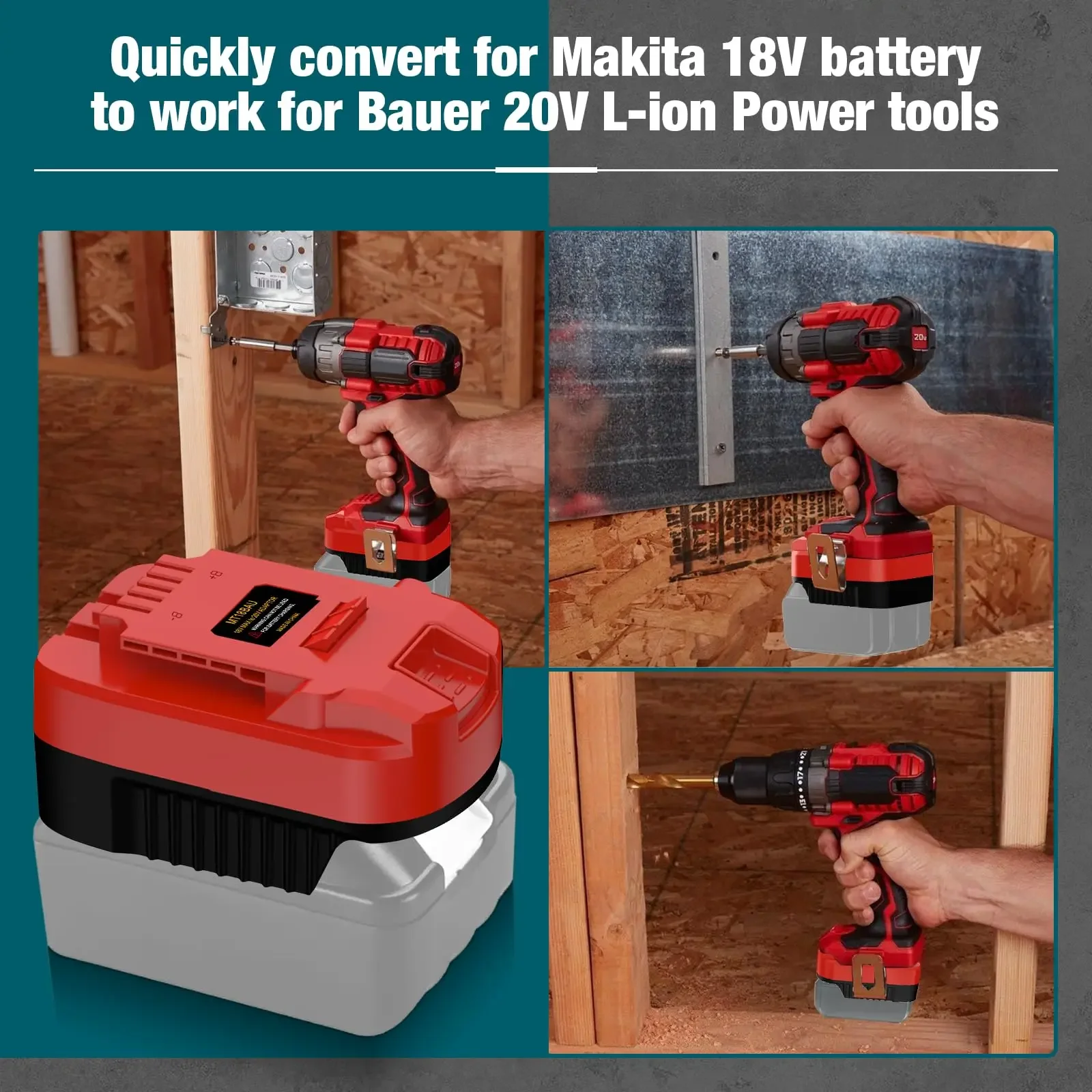 Convertitore MT18BAU per strumenti Bauer 20v, adattatore per batteria agli ioni di litio Makita 18v Converti in per trapano elettrico a batteria agli ioni di litio Bauer 20v
