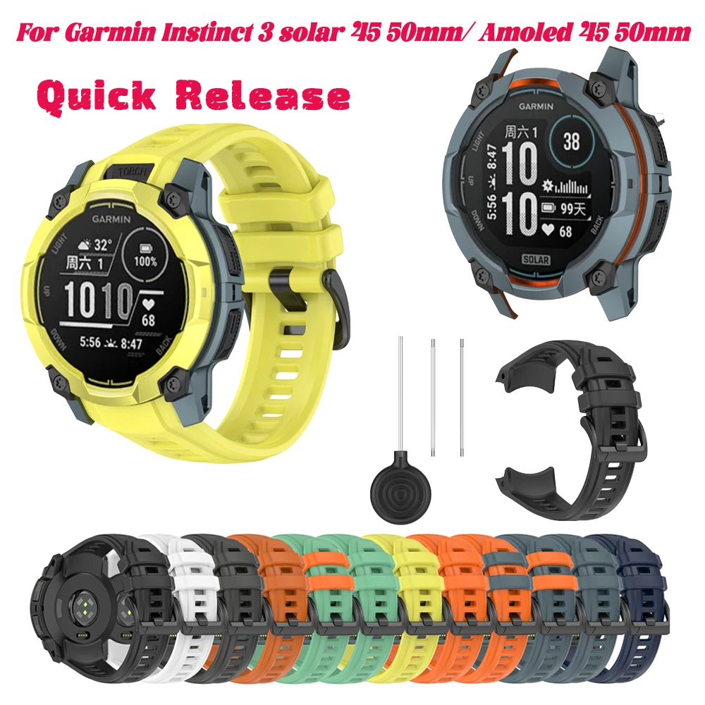 

Quick fit 26 22mm Silicone Band Strap For Garmin Instinct 3 solar 45 50mm/ Amoled 45 50mm Bracelet Replacement Accessories