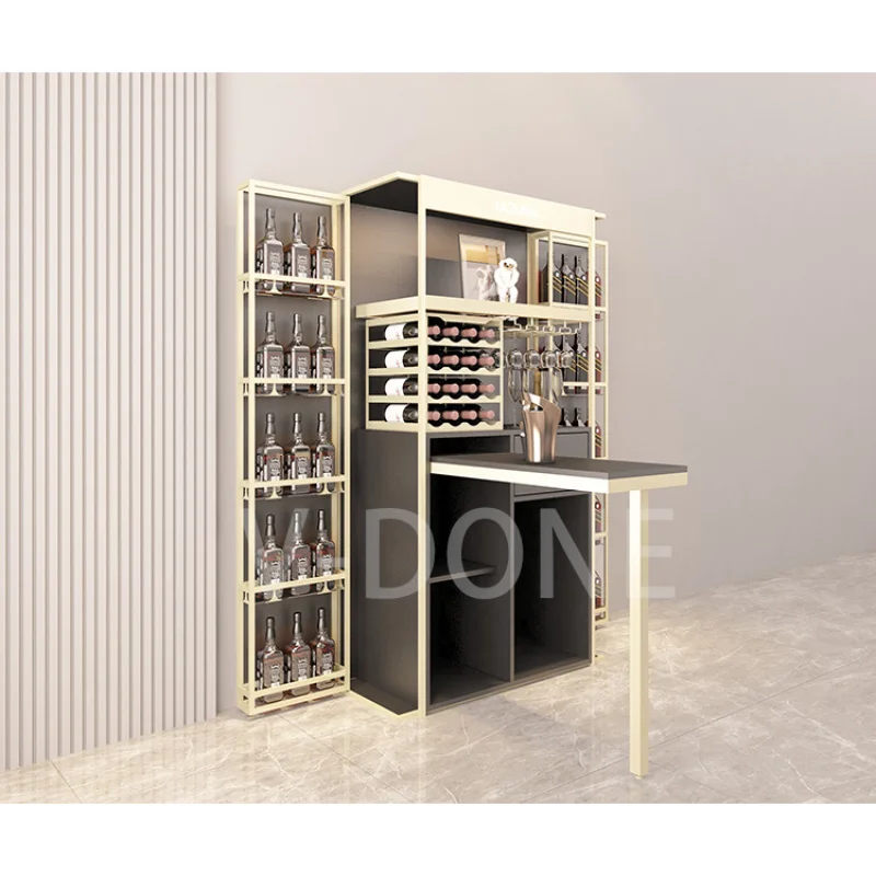 [Customized]Customized LED lighting high-end living room home bar glass showcase light luxury stainless steel wine display glass