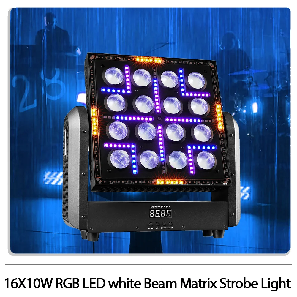 

16X10W светодиодный RGB белый луч с подвижной головкой, матричный стробоскоп с холодным теплым белым кольцом, эффект мытья вспышки для DJ Disco Party Club