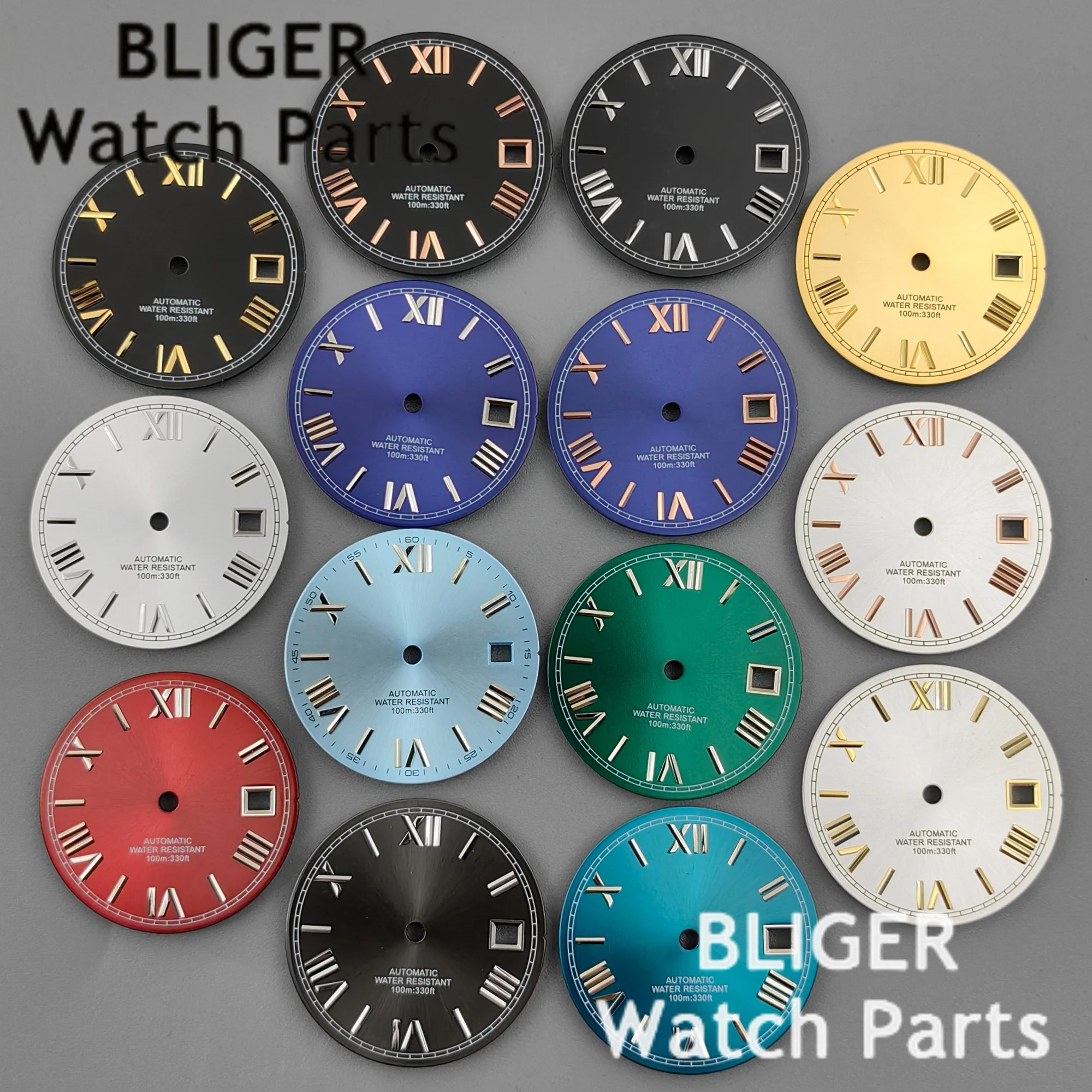 Cadran à chiffres romains en acier de 29MM, pour DJ, bleu ciel, or, gris, cadran Sunburst adapté à NH35 NH36 DG2813 PT5000, pièces de montres automatiques pour hommes