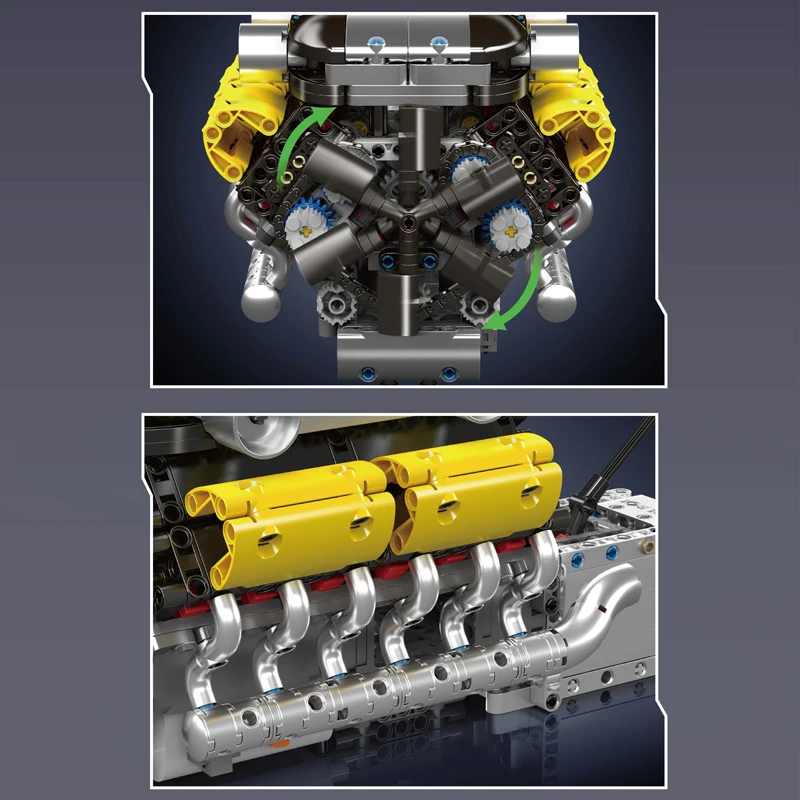モールドキング 10202 テクニカルカーエンジンおもちゃ電動スーパーカー V12 エンジン + トランスミッションビルディングブロックレンガキッズギフト