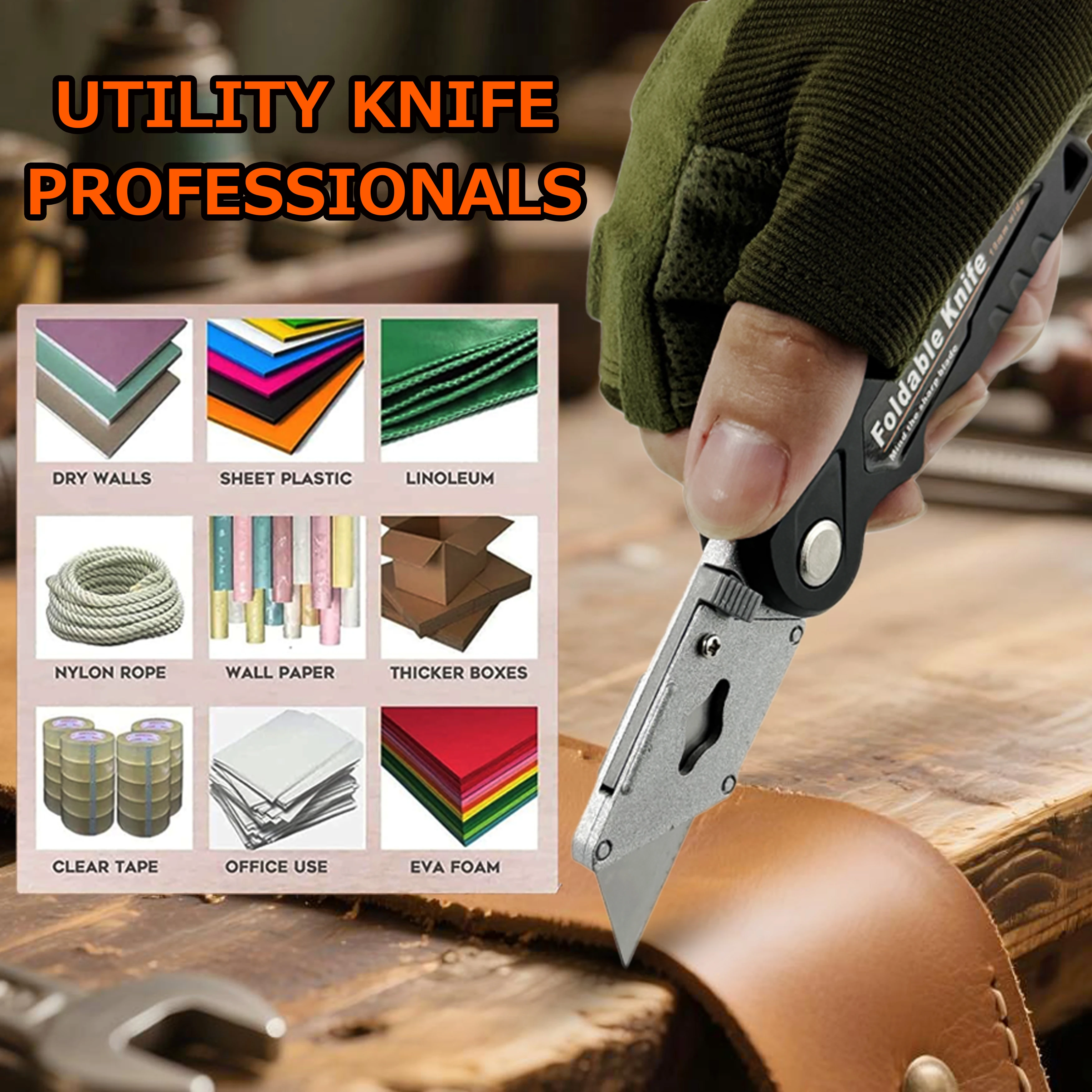 1PCS Folding Utility Knife, Quick-change Box Cutter for Cardboard and Boxes, Box Cutter Knife with Metal Clip, Back-lock Design